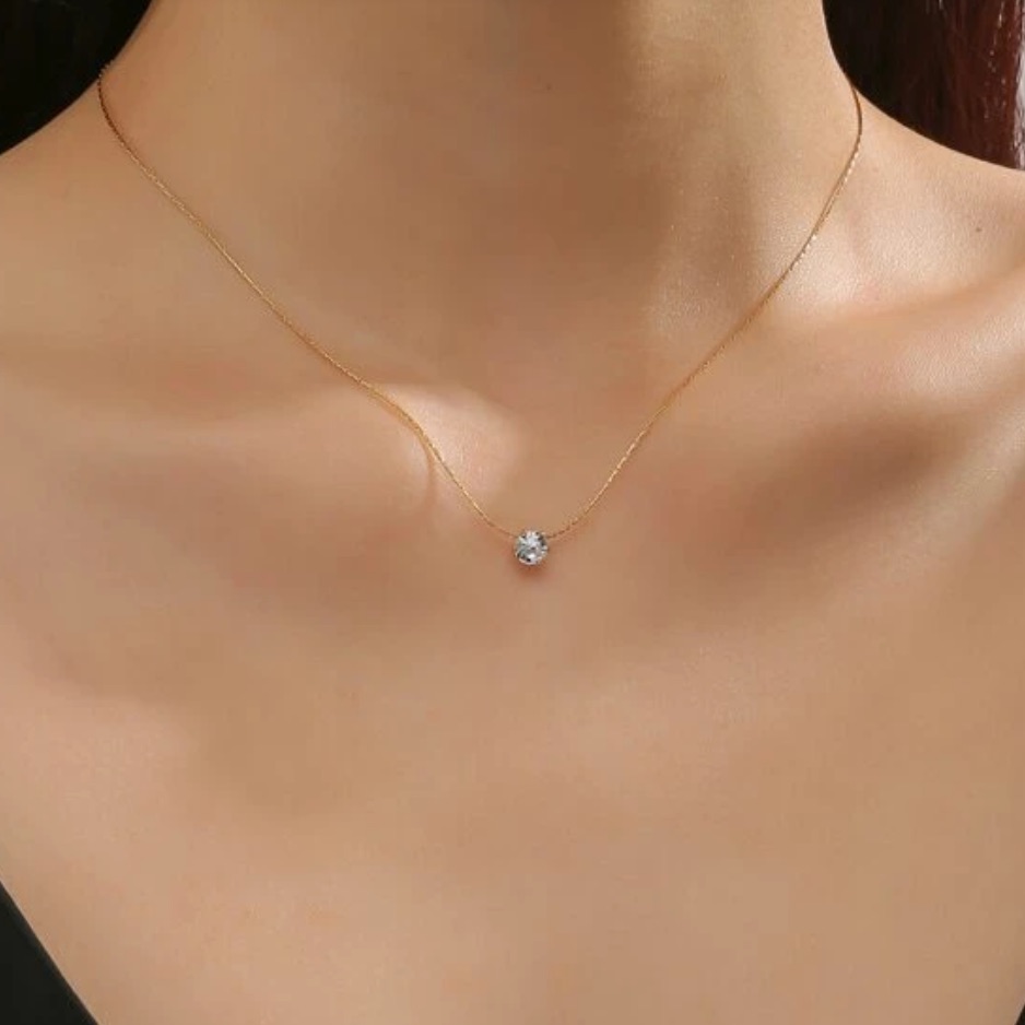 Brand New W/Tags .5 Carat Solitaire Diamond 18k Gold Filled Necklace